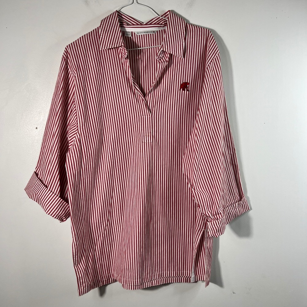 Cutter & Buck Stripe V Neck Tunic Alabama Univ Elephant Red White XL Cotton